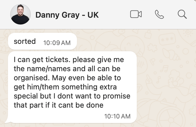 Danny Gray - Tickets Message